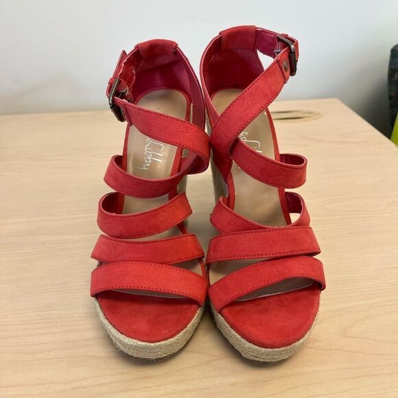 Sam & Libby Salmon Banquet Strappy Espadrille Wedge Sandals sz 9 EUC - Picture 3 of 6